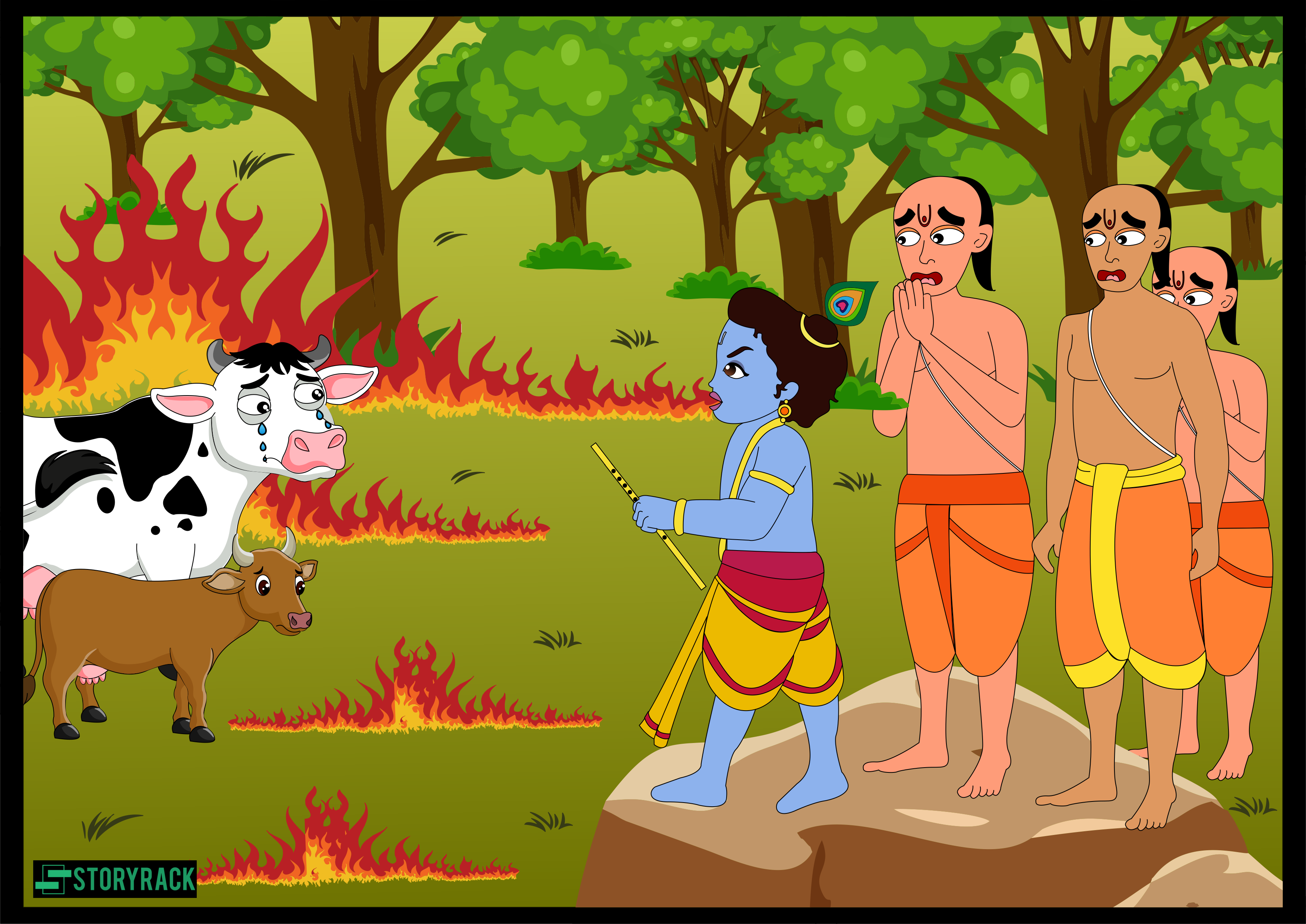 Krishna saving cows